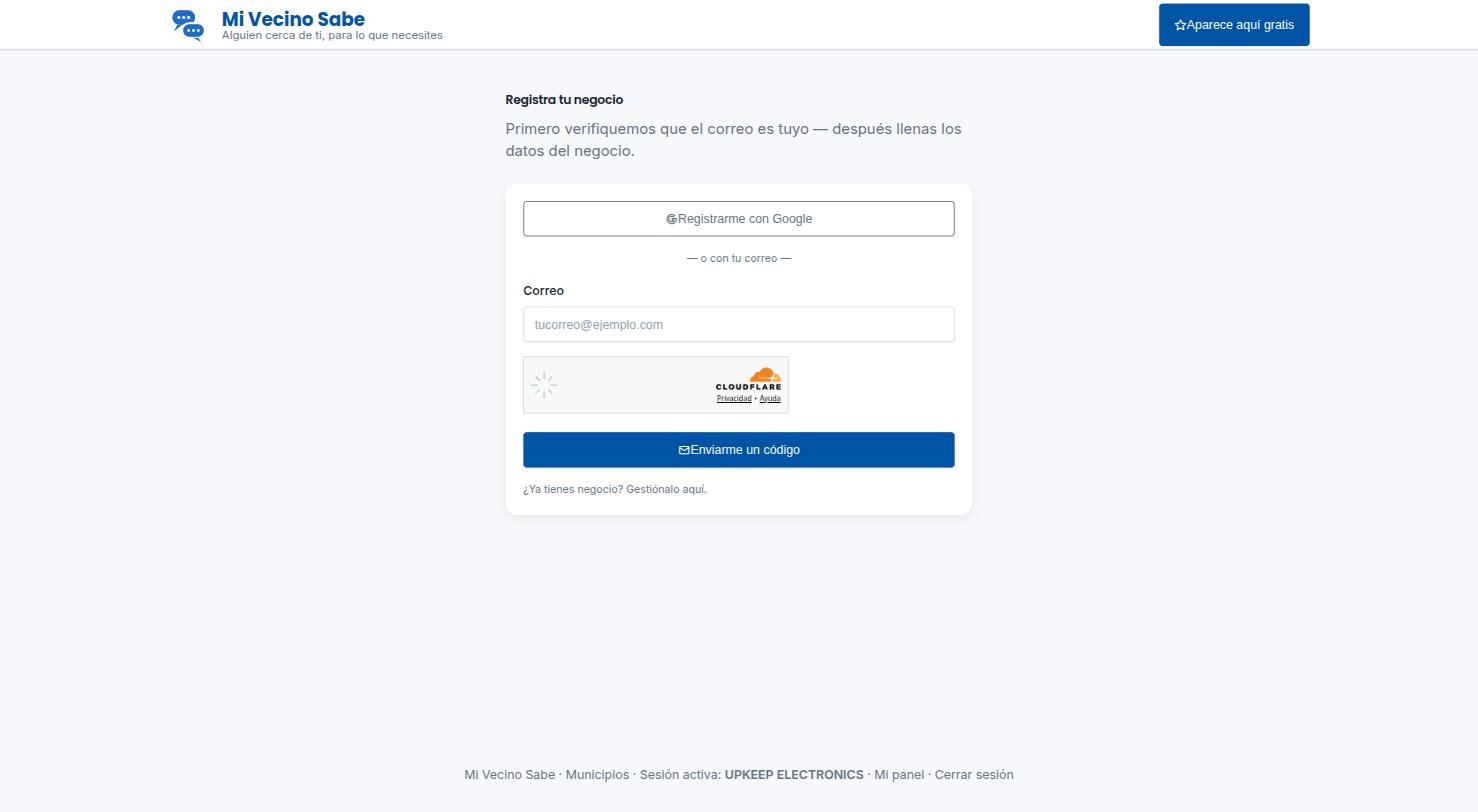 Pantalla para verificar identidad con correo o Google