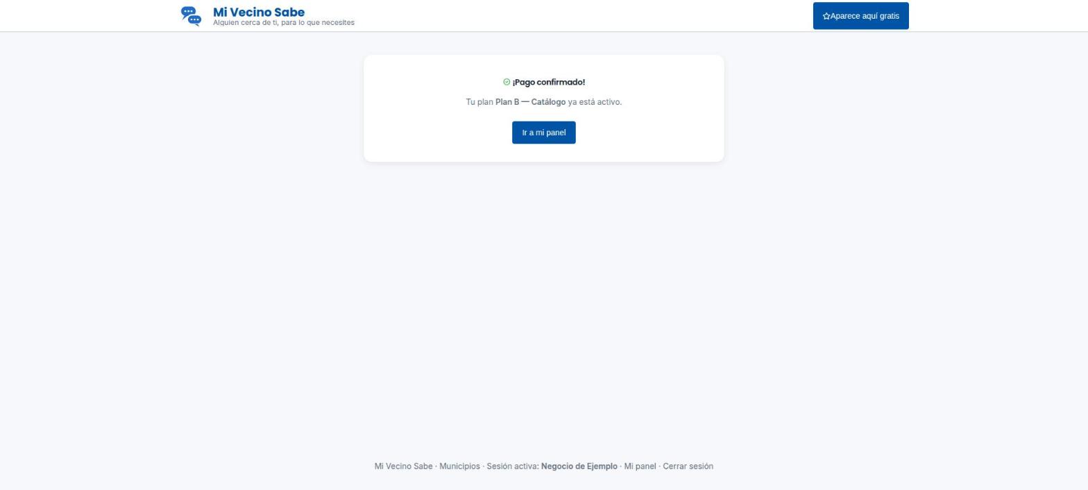 Pantalla de Mi Vecino Sabe confirmando el pago