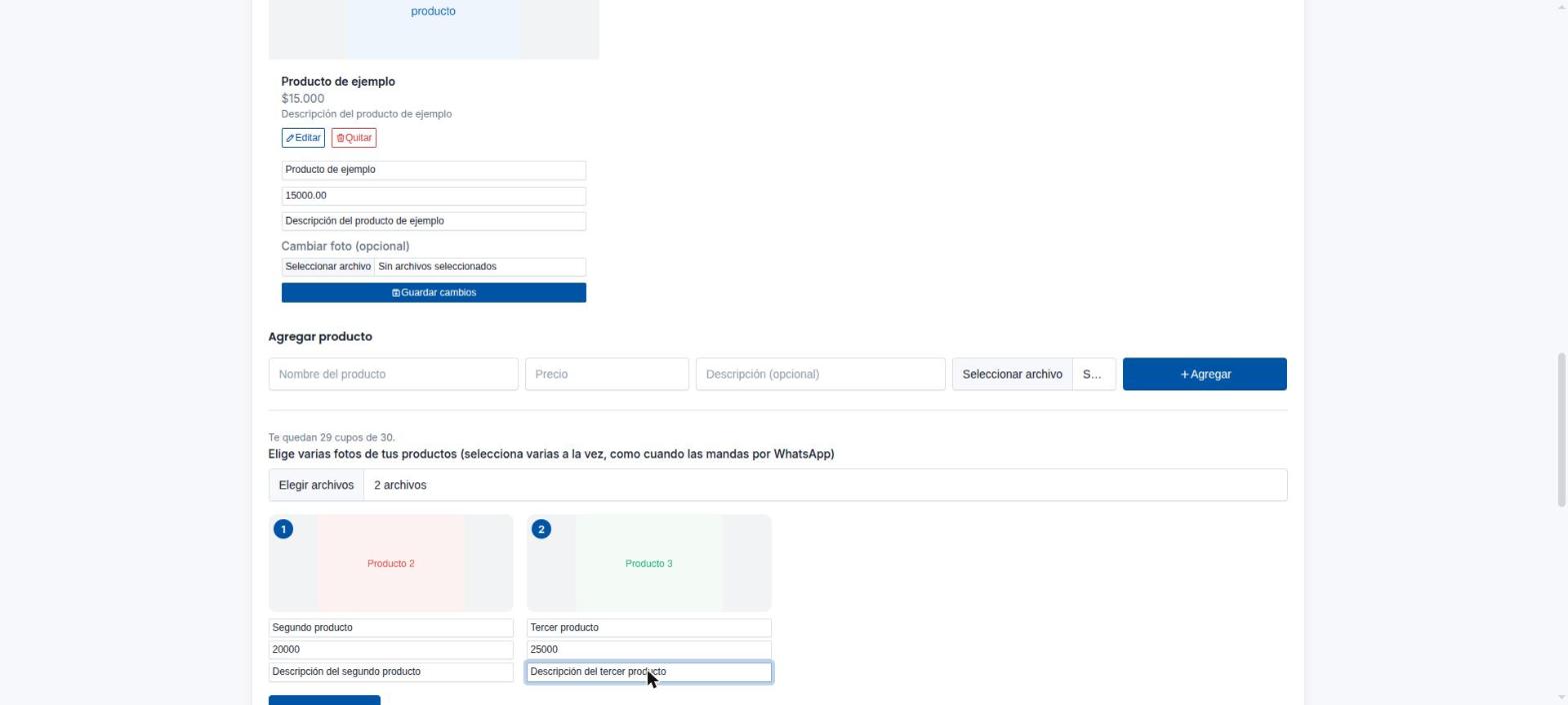 Carga de varios productos a la vez, con foto, nombre y precio de cada uno