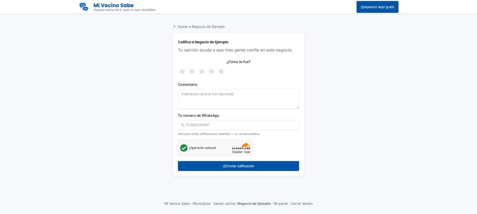 Formulario para calificar un negocio